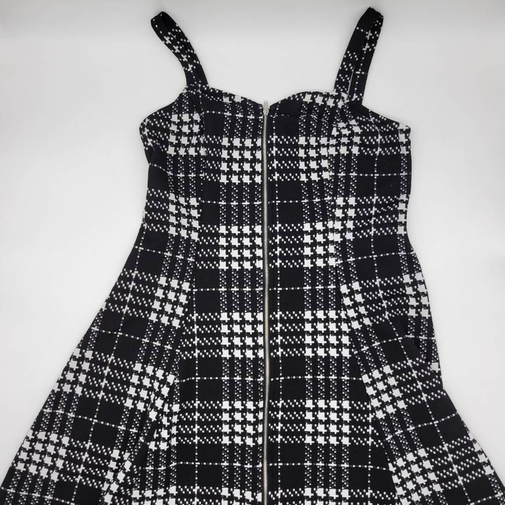 Shein Curve Womens A Line Dress Black Houndstooth Stretch Sleeveless Zip Plus XL
